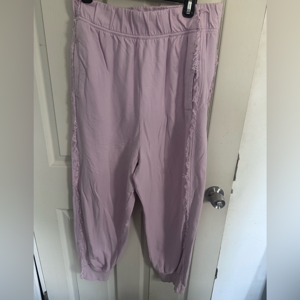 FP MOVEMENT Pink Cotton Knit Hi Rise Drop Crotch Frayed Edge Jogger Sweatpants L